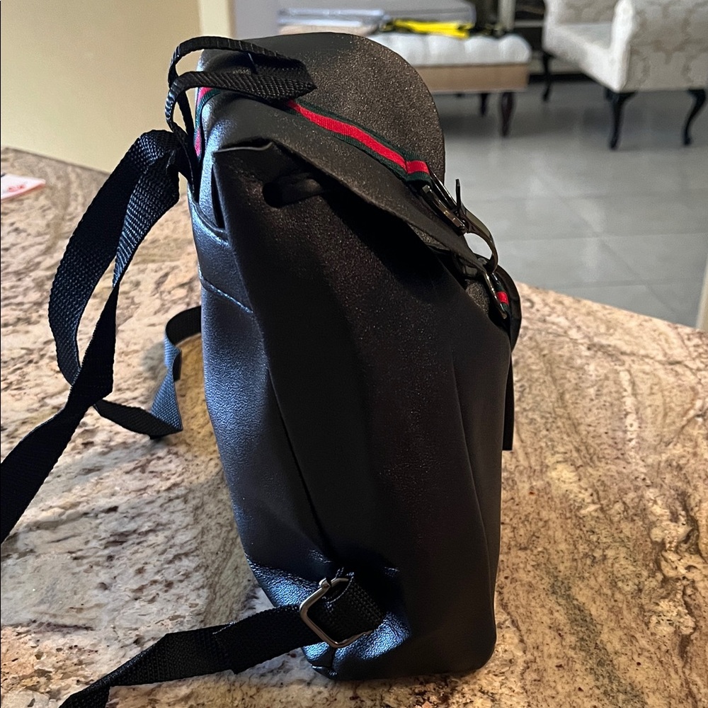 Stylish Mini Black Backpack with Red and Green Stripes NWOT - Picture 3 of 9